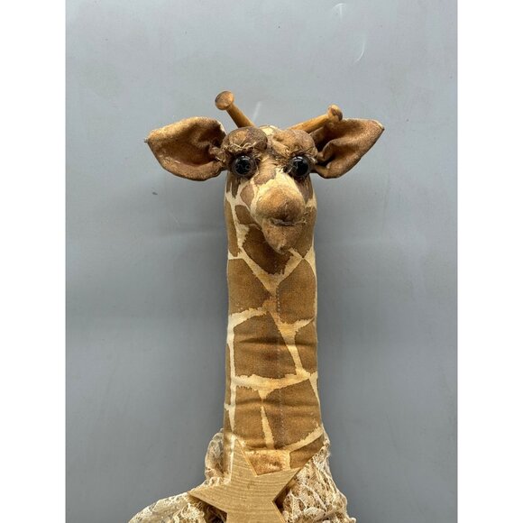 large Handcrafted Giraffe Doll Patriotic Dress & Lace Accents wood brown READ - Picture 4 of 12